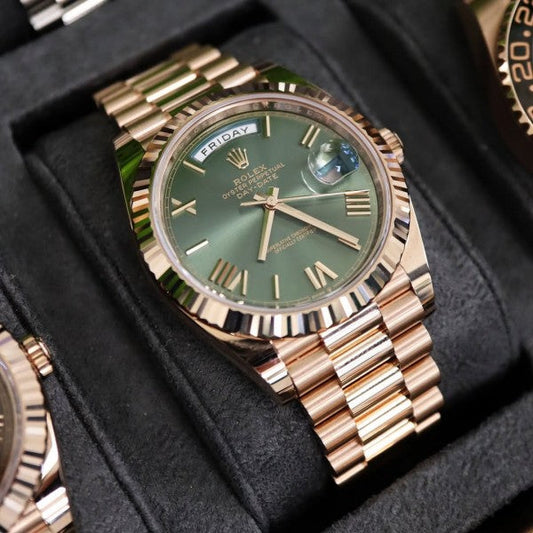 ROLE X DAY AND DATE AUTO MOVEMENT ROSE GREEN watchlady