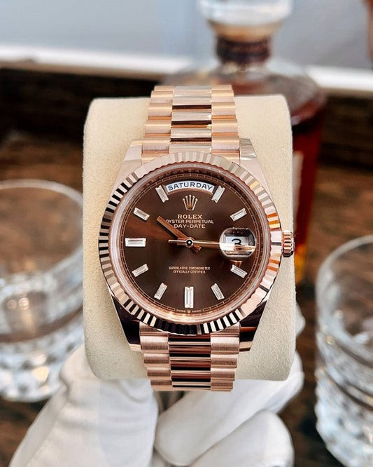 ROLE X DAY AND DATE AUTO MOVEMENT ROSE BROWN watchlady