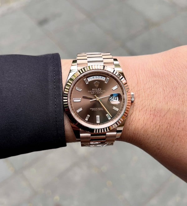 ROLE X DAY AND DATE AUTO MOVEMENT ROSE BROWN watchlady