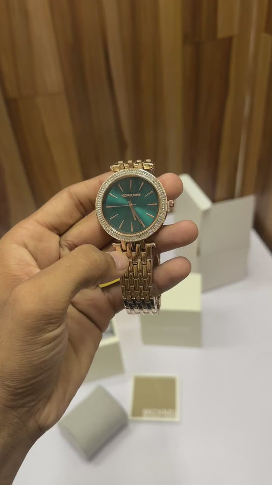 MICHAEL KOR S DARCI ROSE GREENISH BLUE DIAL
