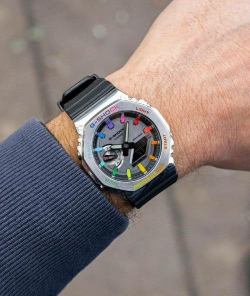 CASI O GSHOCK GA 2100 RAINBOW DIAL SILVER BLACK XoticCollection