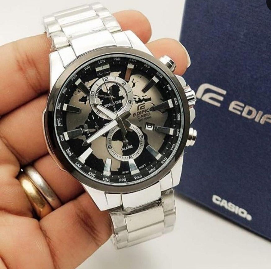 CASI O EDIFICE EFR-303D SILVER BLACK WORLD MAP XoticCollection